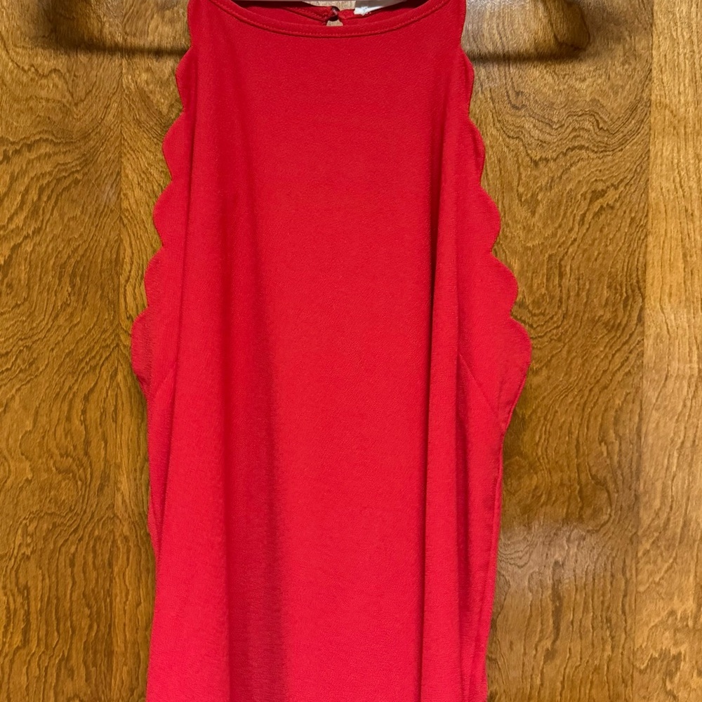Women's Red Tank Top with Scalloped Side Detail